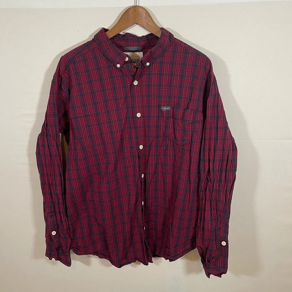 Men’s Columbia Red/Navy Blue Plaid Long Sleeve Button Front Shirt Size XL - Picture 1 of 4